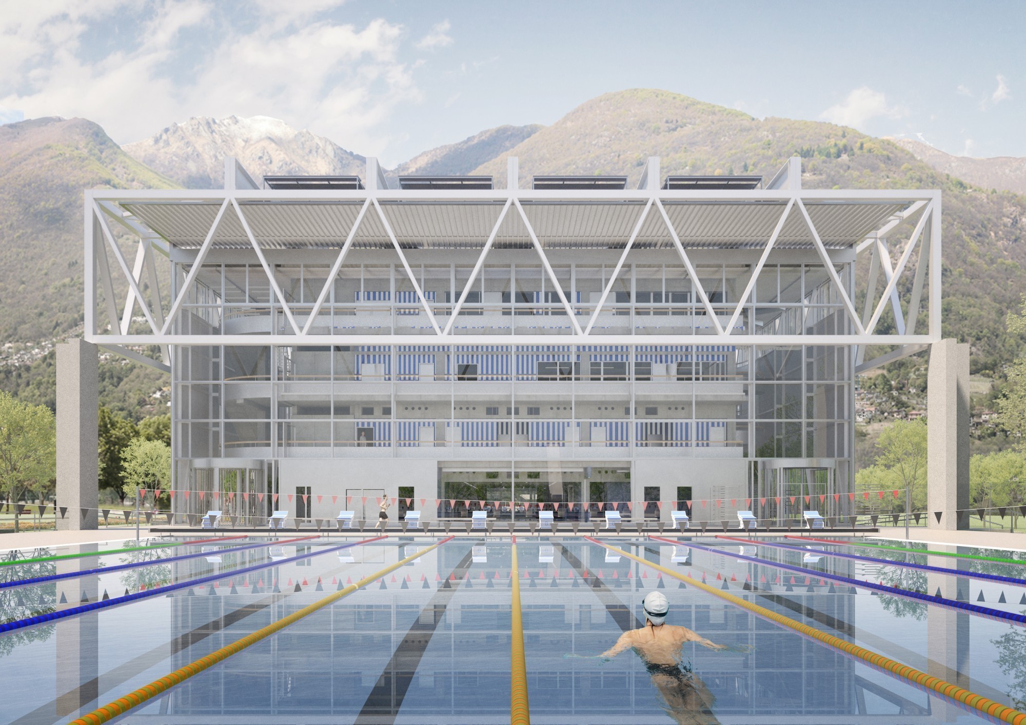 La nouvelle piscine couverte constitue le cœur du centre de natation du Centro Sportivo Tenero dans le canton du Tessin.
