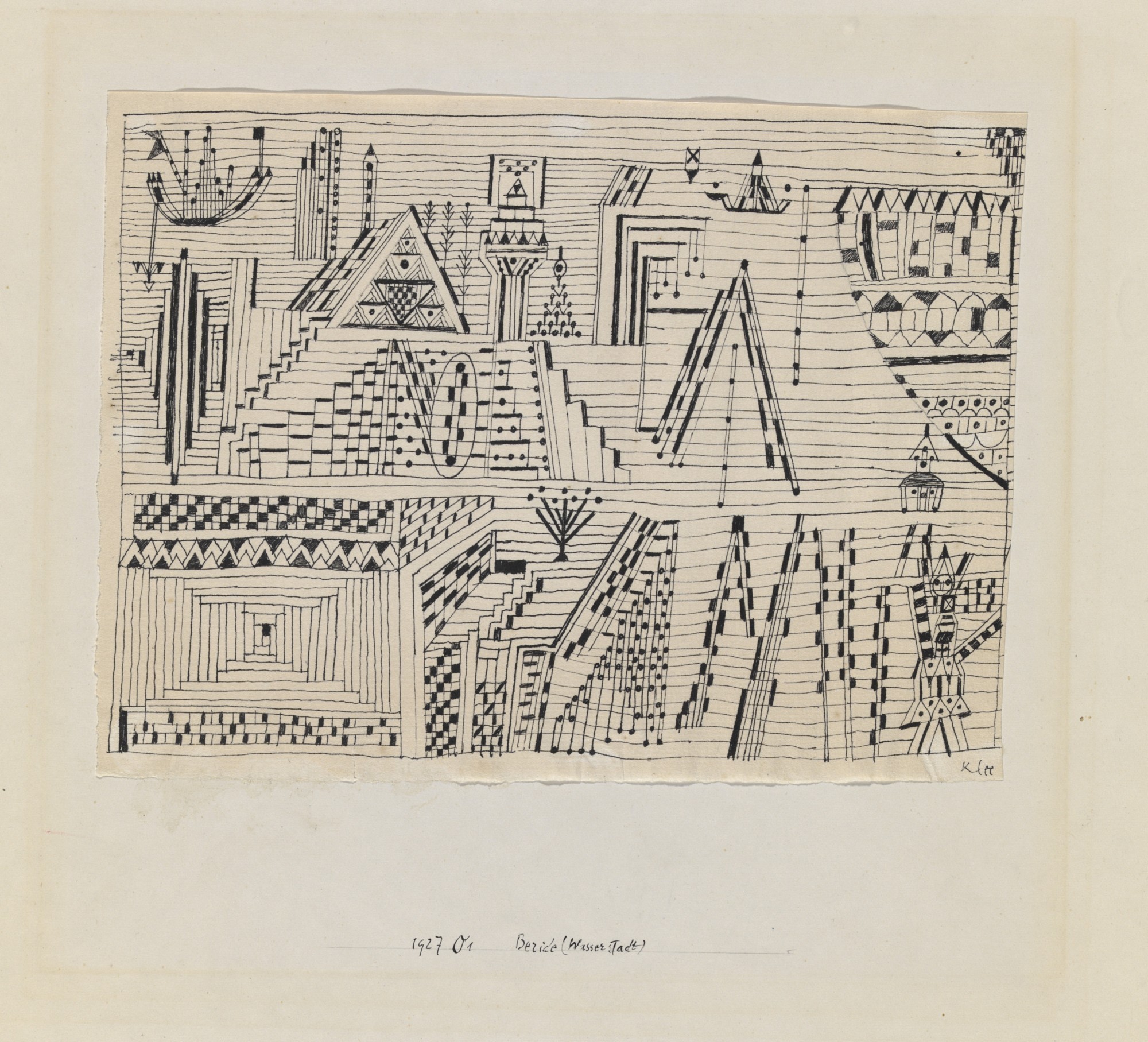 Paul Klee, « Beride (ville d'eau) », 1927, 51 Plume sur papier sur carton, 16,3/16,7 x 22,1/22,4 cm Centre Paul Klee, Berne.