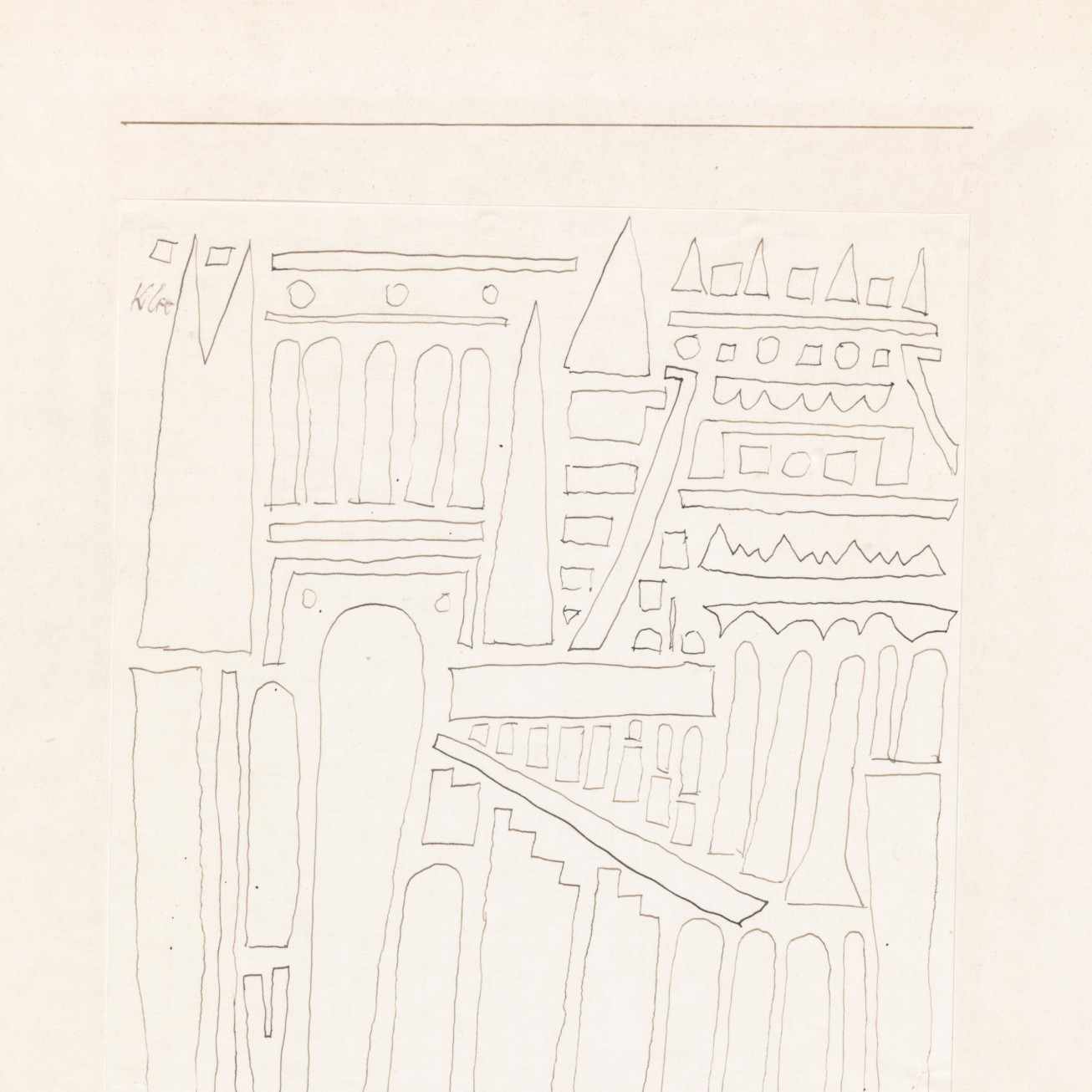 Paul Klee, «Verfall einer Architektur» (Déclin d'une architecture), 1938, 483 Plume sur papier sur carton, 29,7 x 20,9 cm Centre Paul Klee, Berne.