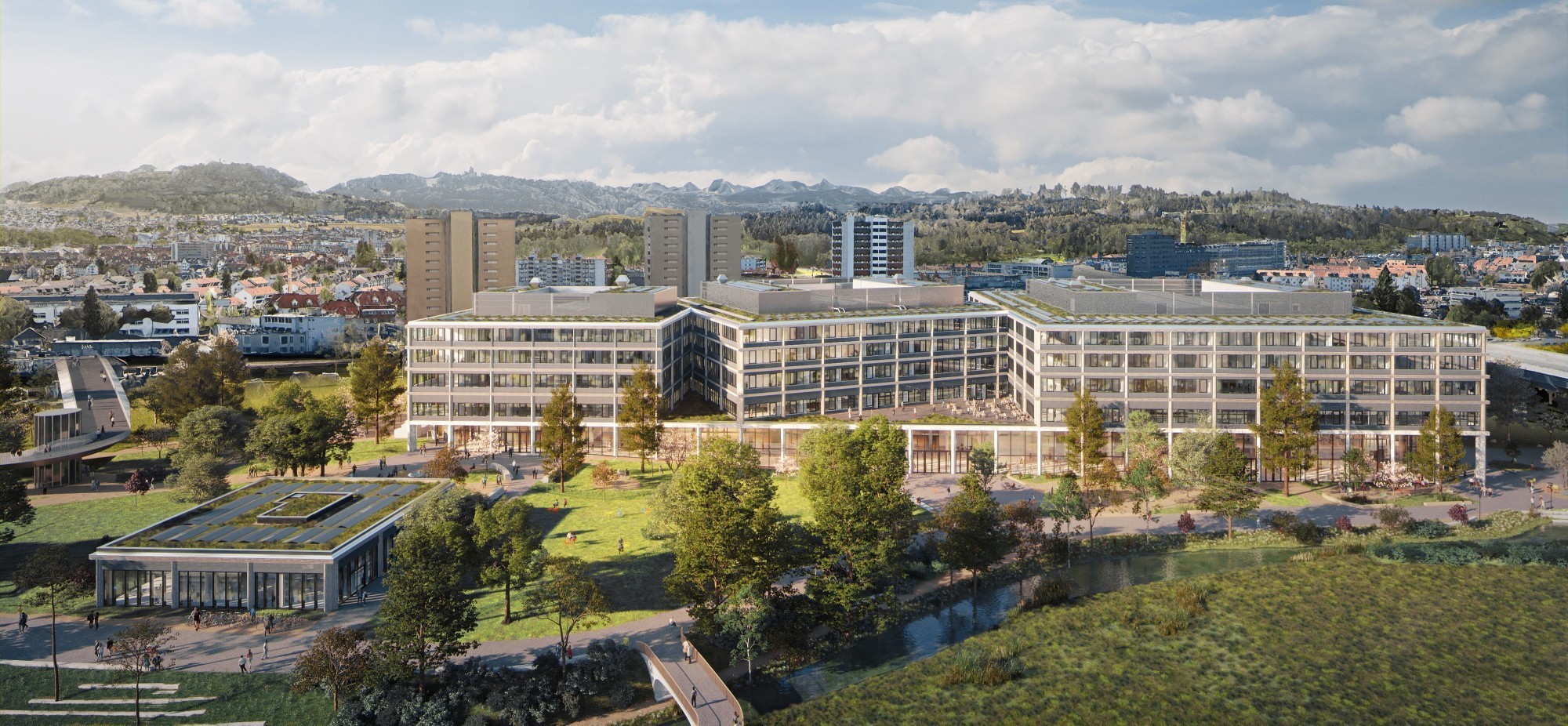 Visualisation du nouveau campus de la Haute école spécialisée bernoise, qui sera construit à Ausserholligen sur le site de Weyermannshaus Ost.