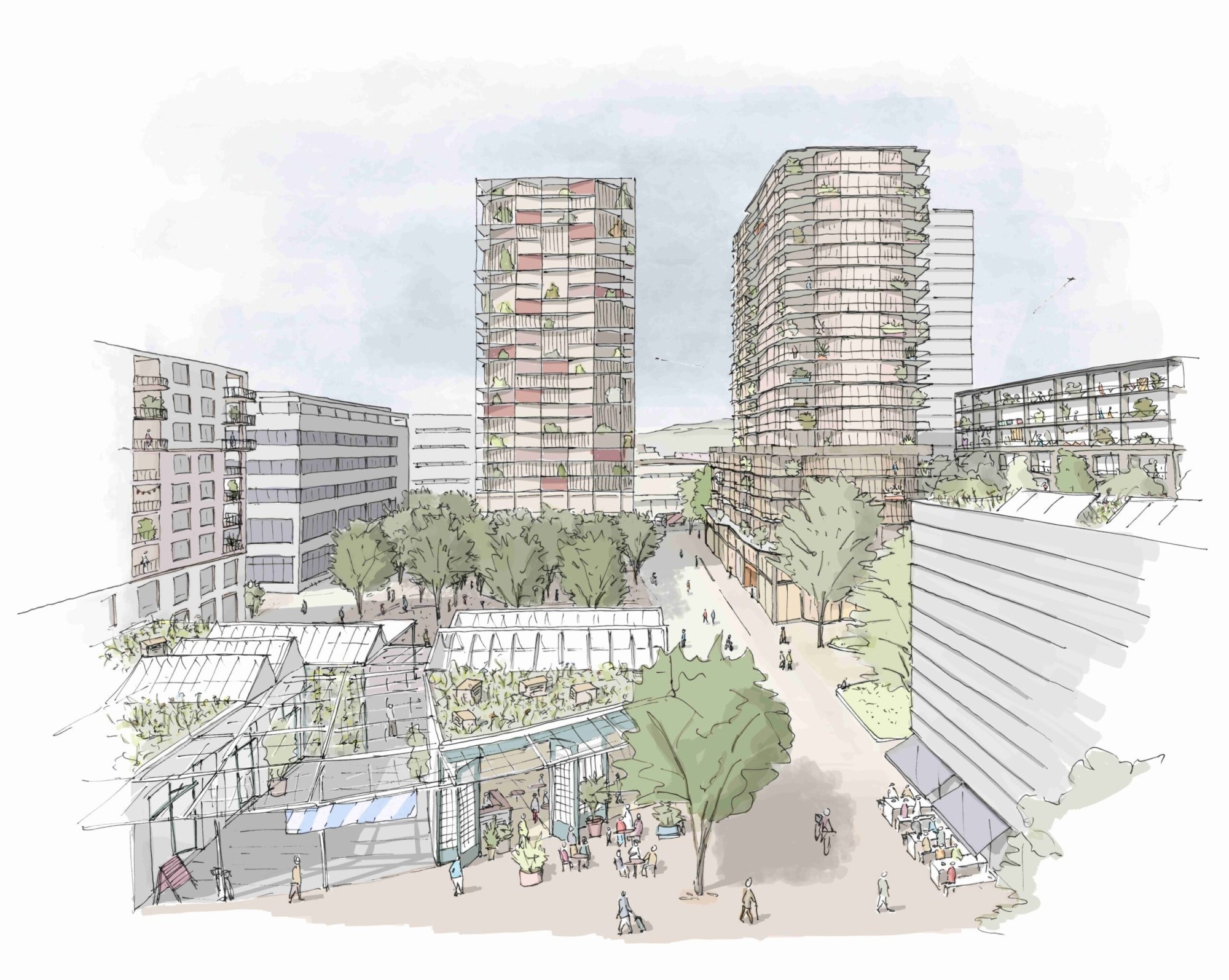 La construction de la future tour de 60 m en Ville de Zoug soutient l’initiative « 2000 logements à loyer modéré pour la classe moyenne zougoise » et vise à influencer l’aménagement public de la Theilerplatz.