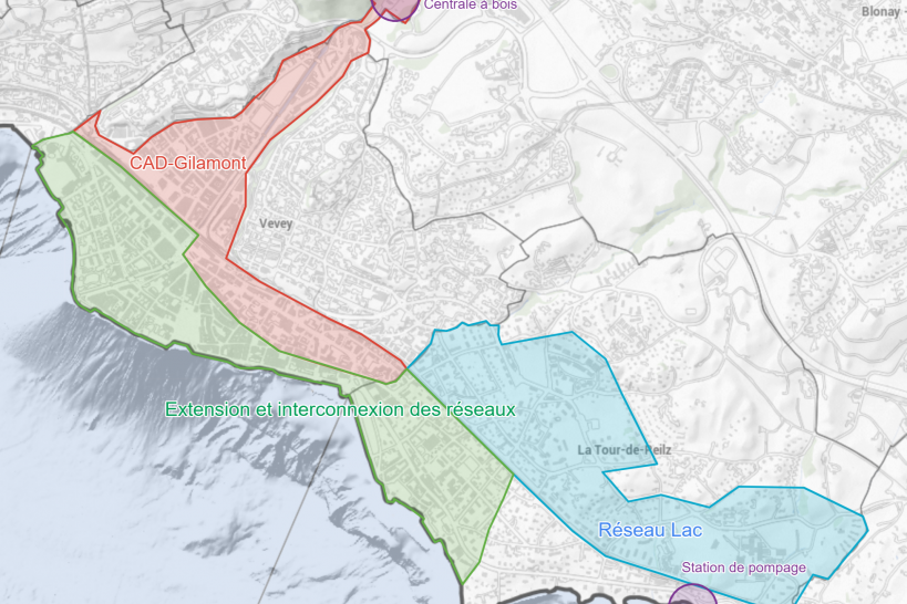 Carte du réseau tripartite illustrant la collaboration intercommunale pour le développement des ressources renouvelables.