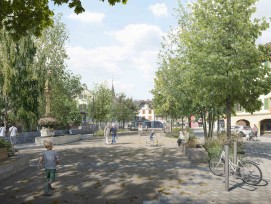 Une vue du sud de la place de la Fontaine à peseux (NE).