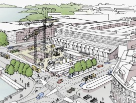 Visualisation de la place de la gare de Lucerne et de la zone d'installation pendant la durée des travaux.