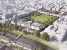 Une vue aérienne du futur site végétalisé des casernes de Zurich.